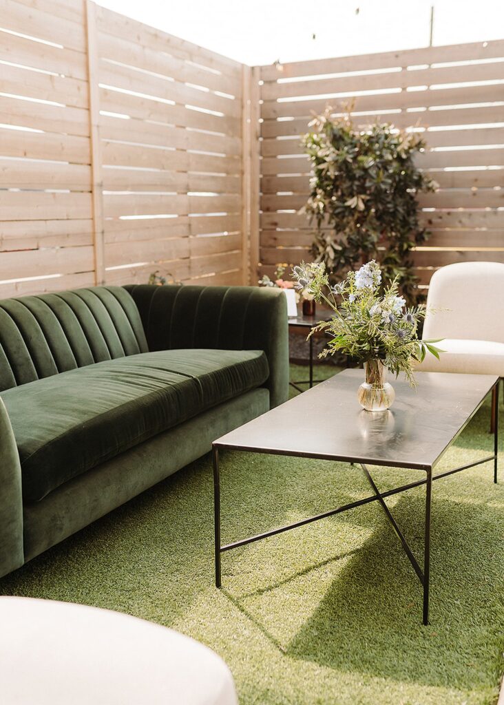 Green lounge in a wedding venue. 