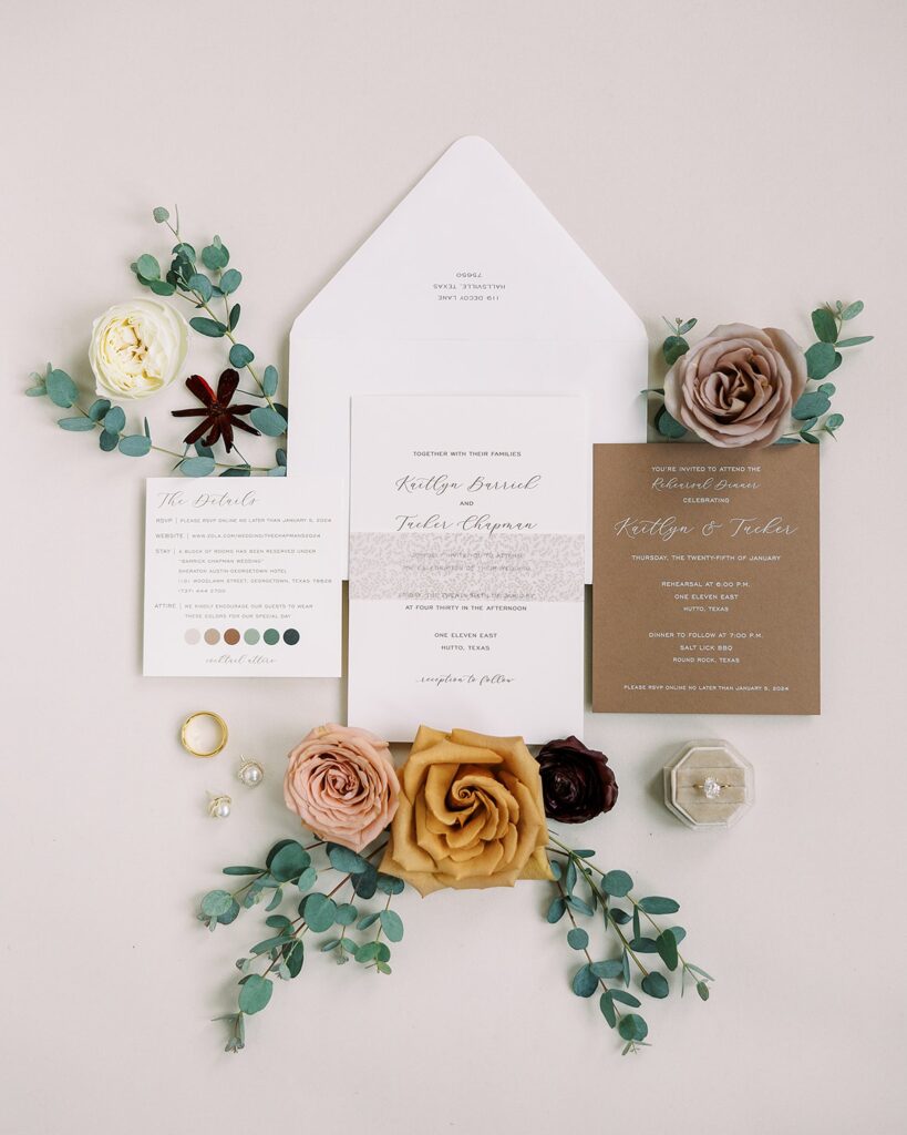 An invitation at the One Eleven East Wedding Venue.