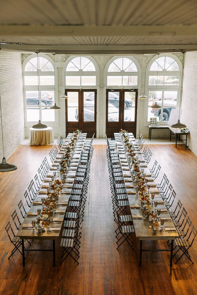 A look inside the reception space at the One Eleven East Wedding Venue.