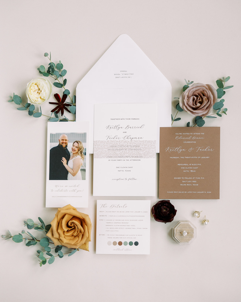 Wedding invitation suite showcasing how to incorporate personalized wedding details into your big day.