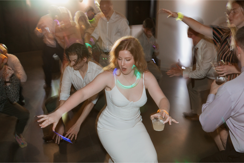 Bride dancing the night away at reception of the Grand Lady Austin. 