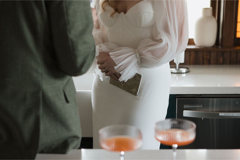 Bride and groom share private vows in the kitchen of The Grand Lady Austin. 