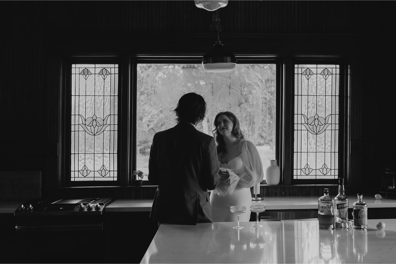 Bride and groom share private vows in the kitchen of The Grand Lady Austin. 