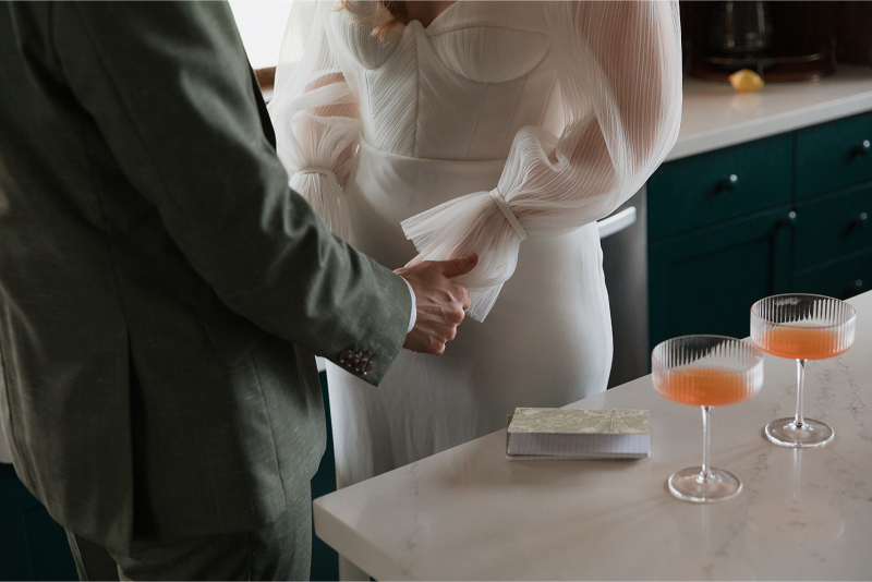 Bride and groom share private vows in the kitchen of The Grand Lady Austin. 