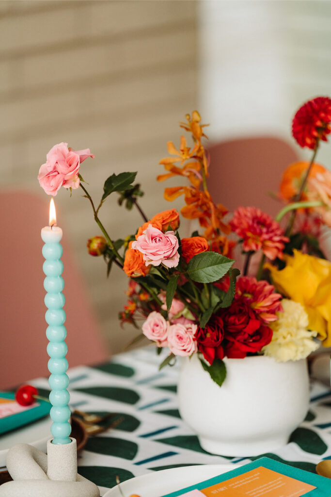 Bold floral arrangement for an Austin wedding designed by In Ink Weddings.