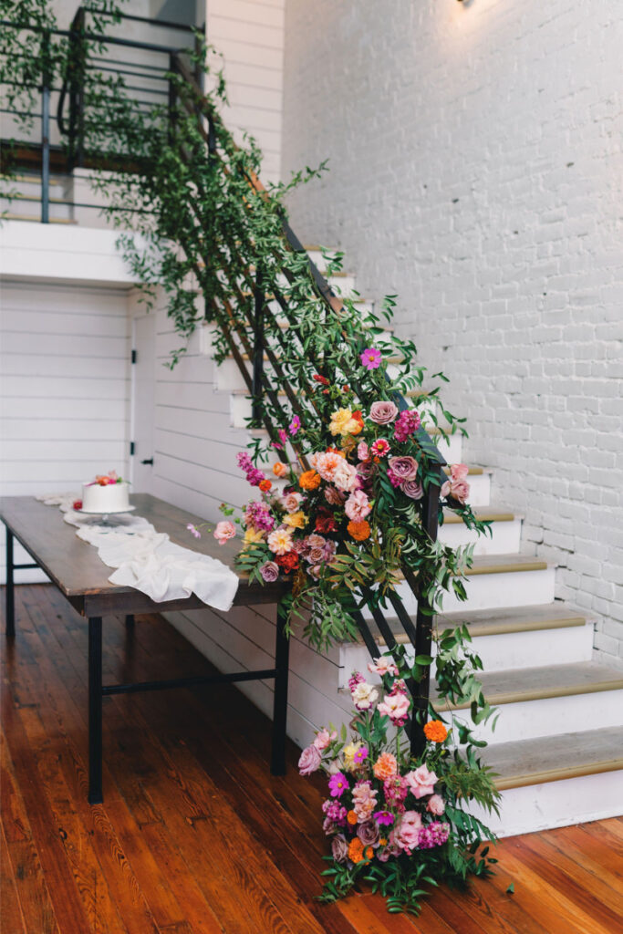 Decorated staircase at One Eleven East Hutto.