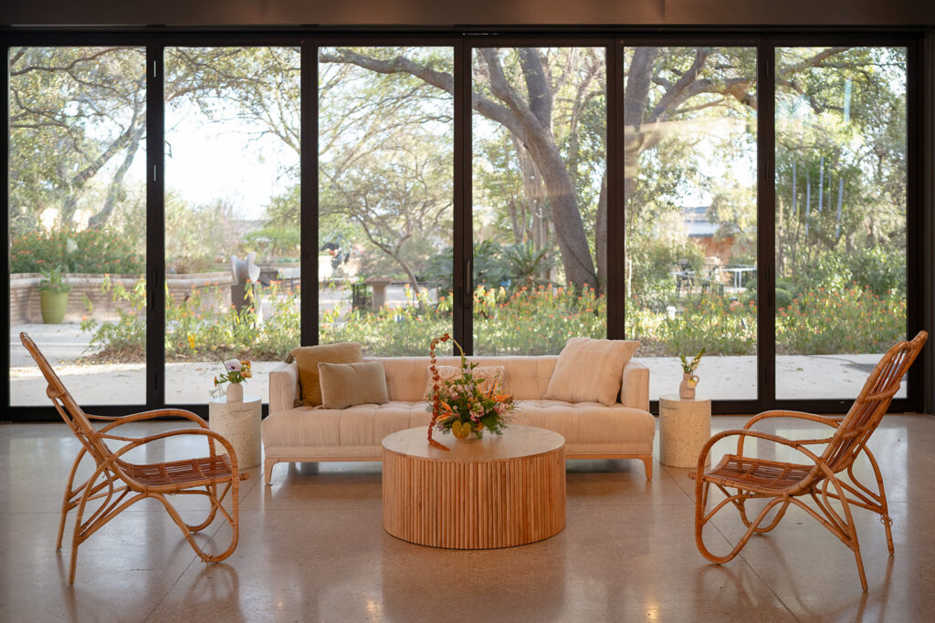 Luxury wedding guest experience with chic cocktail lounge seating in Austin.